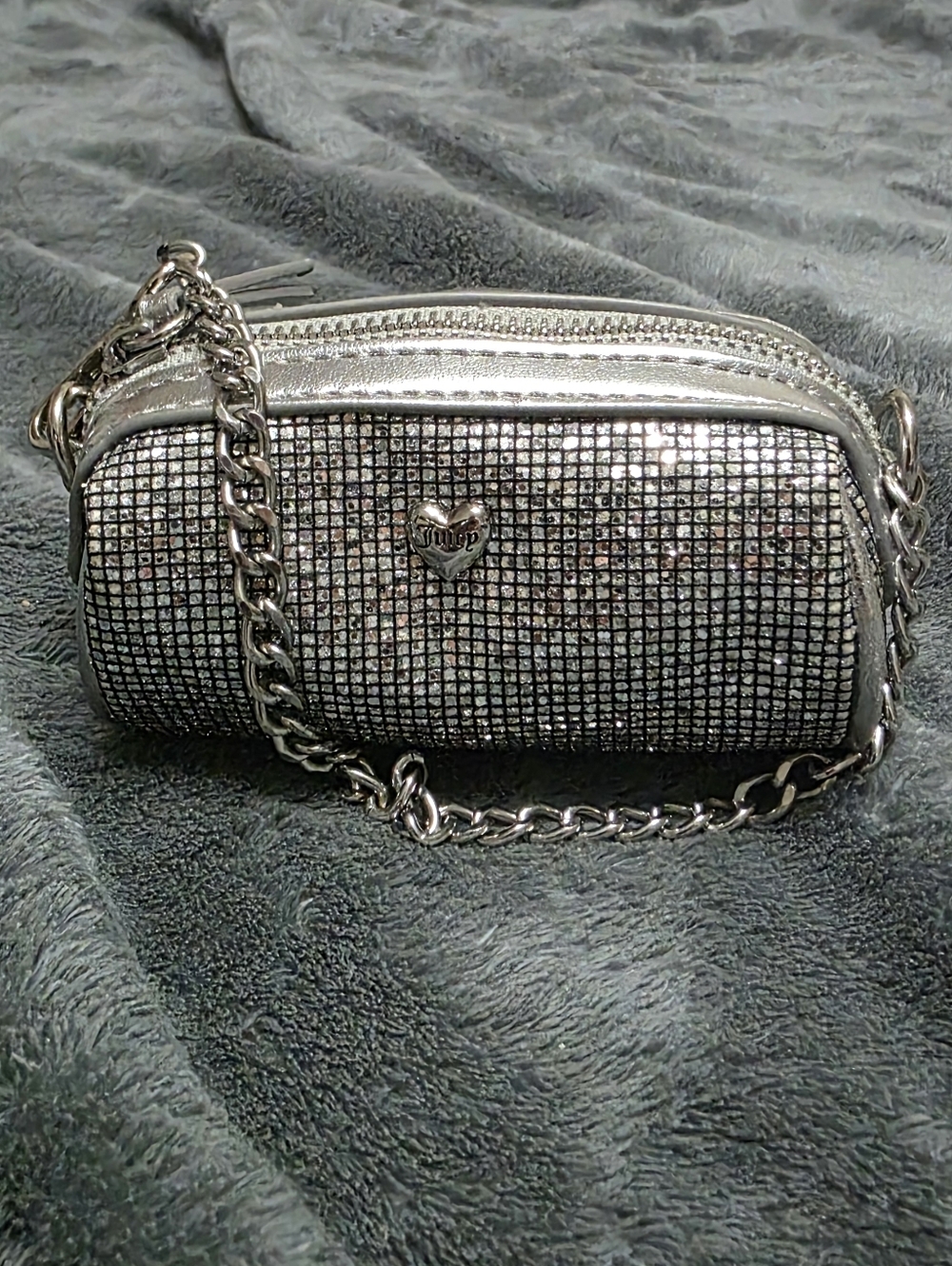 Juicy Couture Mini Silver Crystal Mini Crossbody Bag with Chain Strap